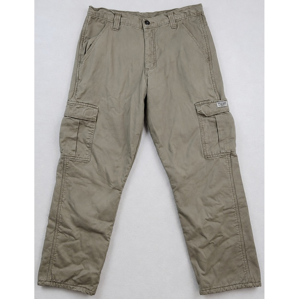 Wrangler Authentic Issue Cargo Pants Men 32x30 Khaki Fleece Lined Cotton Outdoor